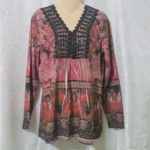 World Unity Sublimation Print Lace Trimmed Top